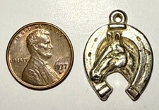Vintage Metallic Horse Head Horseshoe Cracker Jack Charm 1C
