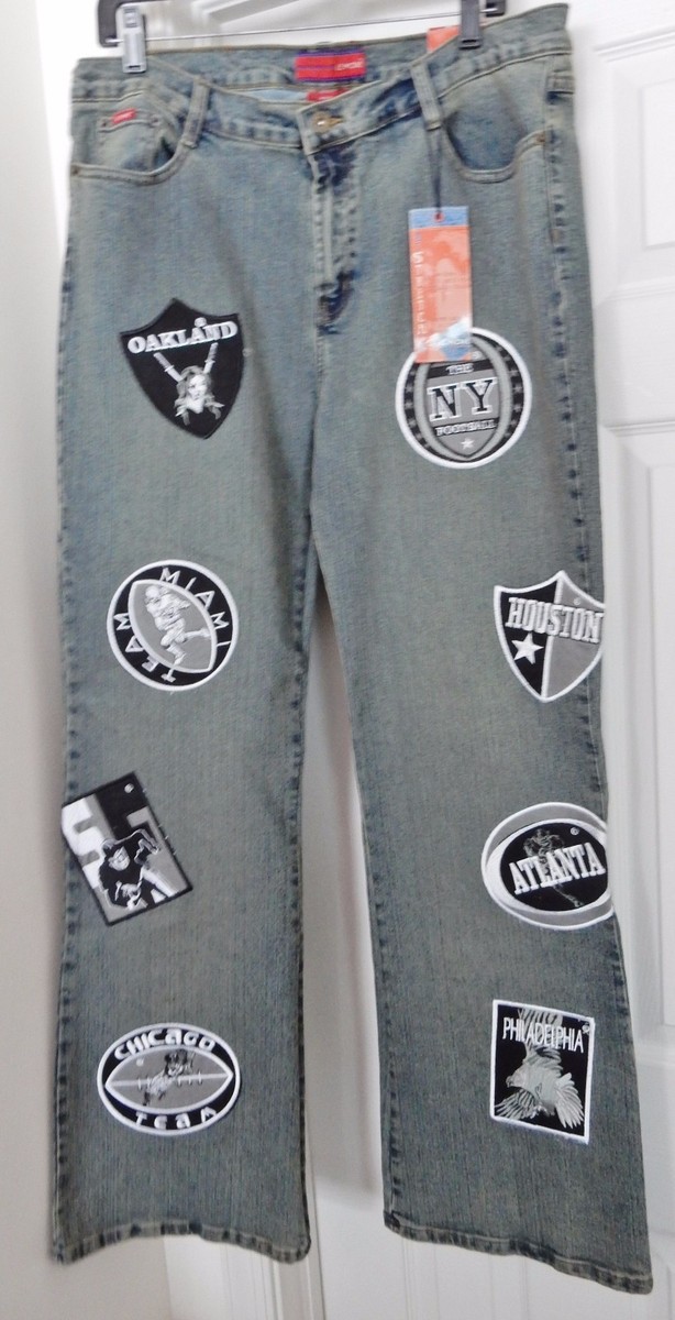 LE MORE DENIM JEANS w Football Team Patches Gray EU 19 US