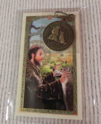 St Francis Dog Tag & Lam Holy Card Gift Medal w Prayer Collar Pets Animals Wolf