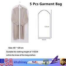 5 Pcs Garment Bag Travel Suit Dress Clear Clothes Cover Full Zipper Coat Carrier
