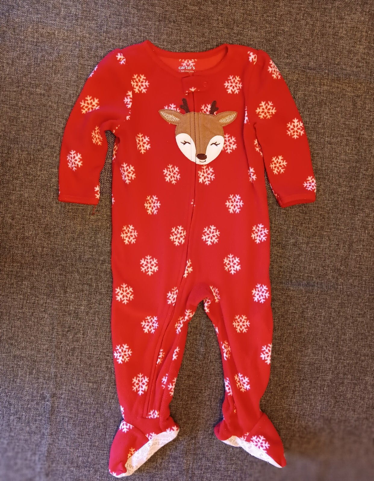 pajamas 18 Months New Carters Christmas Red Fleece sleeper Reindeer Holiday Deer-image