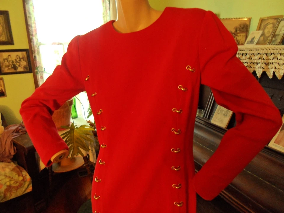 Vestido Adrienne Vittadini Naranja Militar Años 80 Tejido Dorado Michael Jackson Disfraz Foto 2 de 4