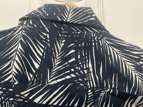 Camicia uomo Michael Kors S M L bottoni slim fit elasticizzata blu navy stampa foglie di palma nuova con etichetta - Foto 7 di 9