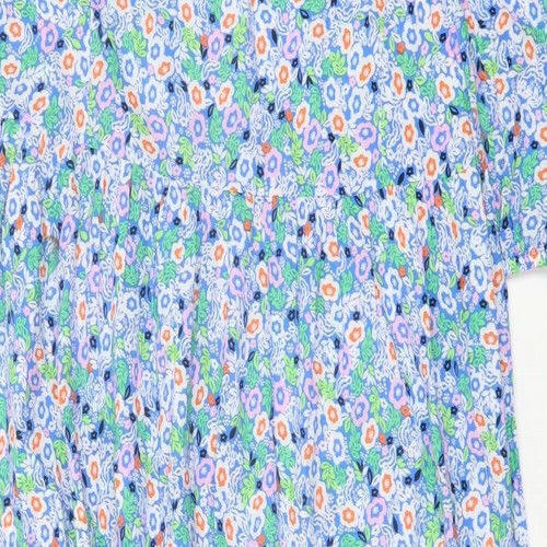 Marks & Spencer Womens Blue Floral Cotton Blend A-Line Size 12 Tie - Picture 4 of 10