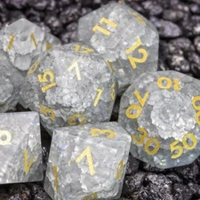 Sage's Kaleidoscopes White/Mica Cracked Glass Frosted Finish Polyhedral Dice Set