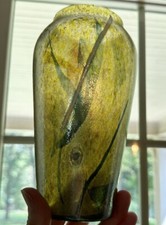 Modern Art Glass Dichroic Vase 7 1/2"  Tall  Abstract Green Blue Gold Chroma