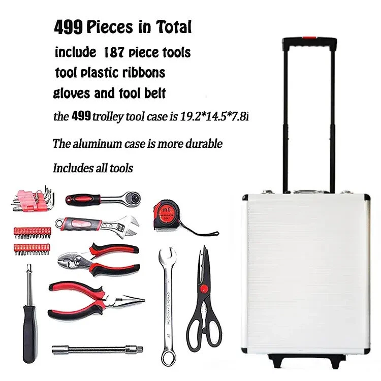 499PC Tool Kits Household Tools Kit Box Trolley Carry Toolbox Storage Set - image 4 of 4