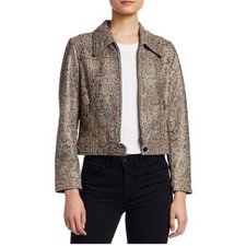 $898 Joie Abraham Snake Print Lamb Leather Jacket Gravel Women Size S New