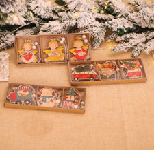 6pcs Wooden Car Angel Christmas Tree Hanging Ornament Xmas Home Party Decor