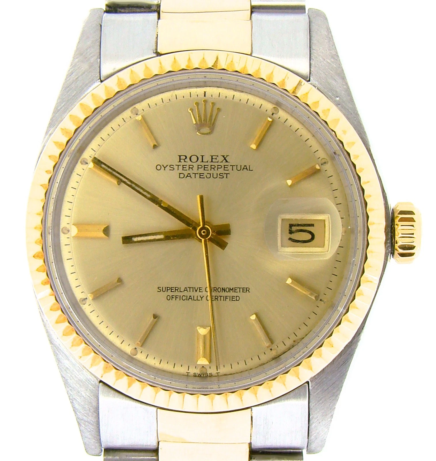 Rolex — Rolex Datejust Mens 2Tone Gold Stainless Steel Fluted Bezel Champagne Dial 1601
