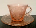 Hazel Atlas Glass ROYAL LACE Depression Pink Cup & Saucer