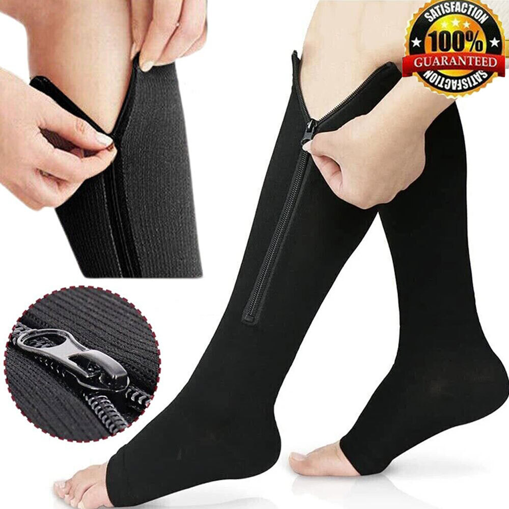 Zipper Compression Socks Hose Unisex Support Stockings Varicose Veins