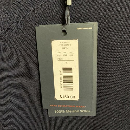 Hart Schaffner Marx Sweater Navy V-Neck Pullover Elbow Pads Merino Wool XL NEW - Picture 7 of 7