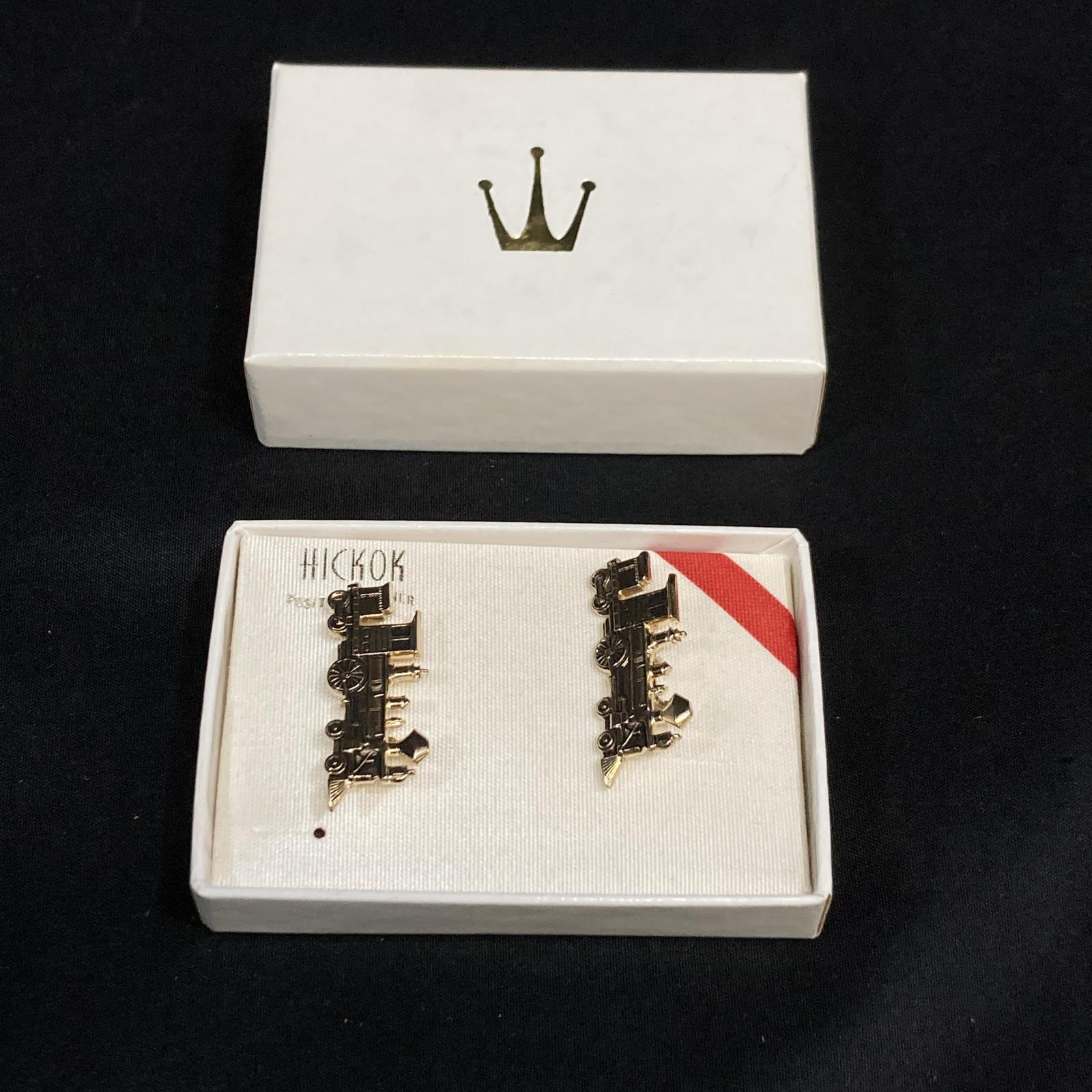 Set of 2 Vintage Hickok Steam Engine Gold Tone Lapel Pins