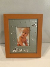 Set of 3 Baby Party Favor 2  x3  Silver Photo Frames With Wooden Trim 4035W