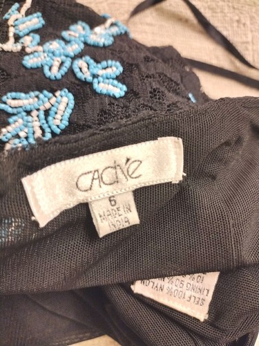 Cache Size 6 Vintage Blue Beaded Lace Black Halter Top Women's High Neck Sheer - Picture 17 of 19