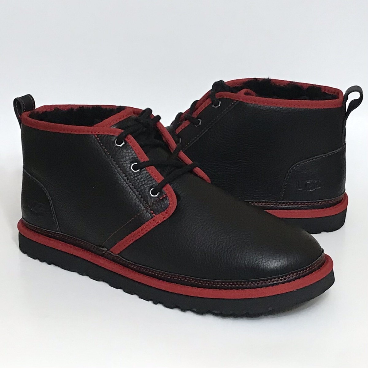 UGG Neumel Leather Chukka Ankle Boots Booties Black/Red Mens  display picture 2