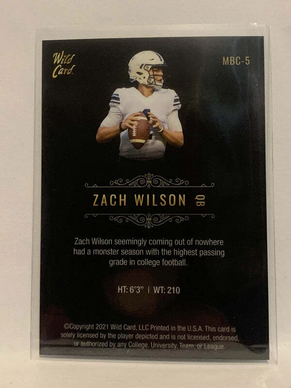 #MBC-5 Zach Wilson Rookie BYU 2021 Wild Card Matte Football Card NHL - Image 2 of 2
