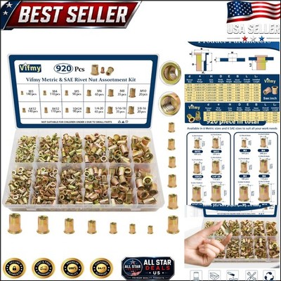 Durable Rivet Nut Assortment Kit, 920 Pcs - Zinc Plated for Extra Protection