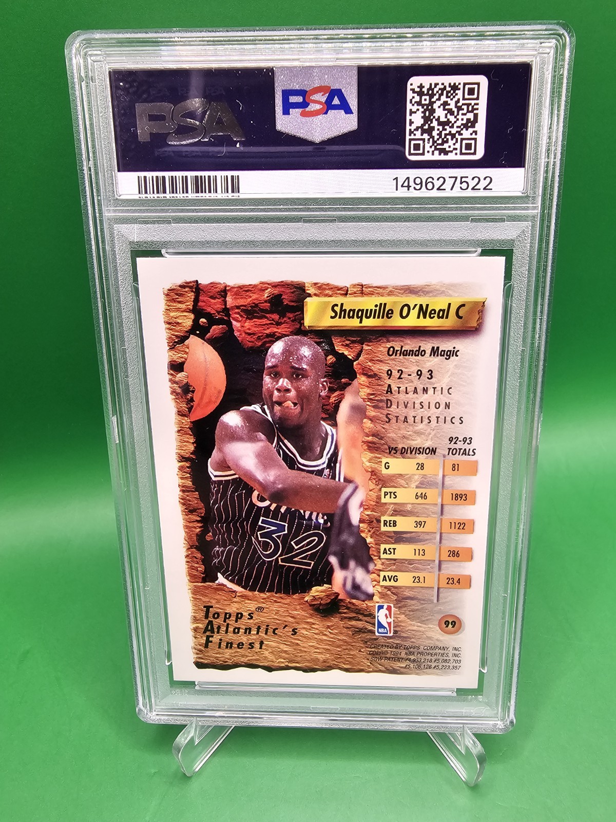 1993 Topps Atlantic's Finest #99 SHAQUILLE O'NEAL PSA 8 NM-MT Orlando Magic view 2