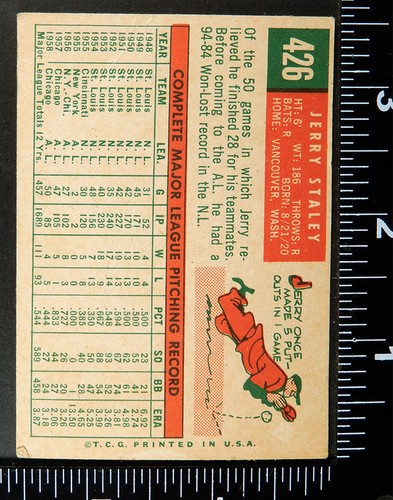 1959 Topps #426 Jerry Staley Chicago White Sox Baseball Card (c59tb0021) - Picture 2 of 2