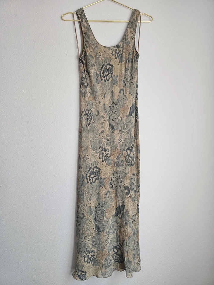 RARE CALVIN KLEIN COLLECTION VINTAGE 90S SILK FLORAL JACQUARD PRINT SLIP DRESS - Image 4 of 4