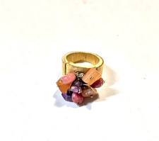 MULTI GEMSTONE CHA CHA WIRE MESH GOLDTONE RING Vintage COOL LOOKING MUST SEE