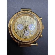 IceTime Yellow Gold IP Stainless Steel Diamond Chronograph Oversized Watch