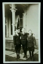 Vintage Real Photo Postcard of Three Boys in Suits on Porch 1900-1919
