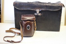 Vintage Brown Leather Rolleiflex Case Bag w/ Strap 5.5"x3"x3.5" B-1