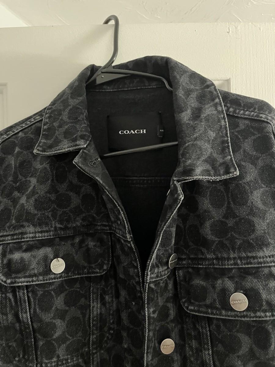 Coach Signature Jacquard Denim Jacket Black Men's Size M Never