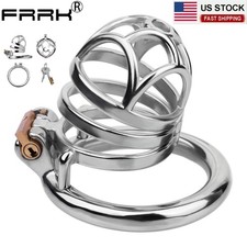 Male Chastity Cage Lock Belt Device Stainless Steel Restraint 2 Sizes Cage BDSM