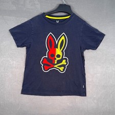 Psycho Bunny Youth M 10 12 Skull Bunny Logo Graphic Tee Pima Cotton Navy
