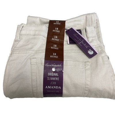 Gloria Vanderbilt Amanda Classic Rise Tapered Leg  Denim Pebblestone Jeans Sz 18