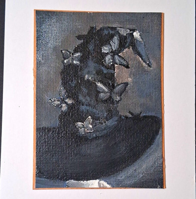 ACEO Painting Witch Hat Black Butterfles Dark Beauty By Stacy Singleton