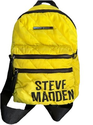 Steve Madden Neon Yellow Puffer Backpack Quilted Nylon Logo Bag Travel 13X10 