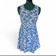 FOREVER 21 Women’s Blue White Floral Round Neck Sleeveless Fit & Flare Dress S