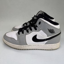 Jordan 1 Mid Gray White Black Youth 7Y Basketball Shoes 554725-092