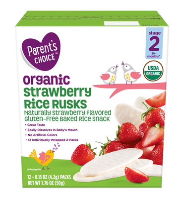 Parent's Choice Organic Strawberry Rice Rusks Baby Snacks, 0.15 oz Box (12 Pack)