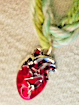 Handmade Anatomical Heart Pendant Spool-Knitted Choker Green Braided Necklace