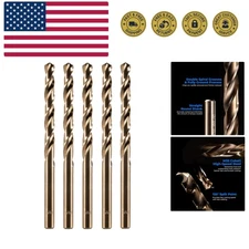 1/2" inch Cobalt Drill Bits5Pcs, M35 HSS Metal Jobber Length Twist Drill Bit ...