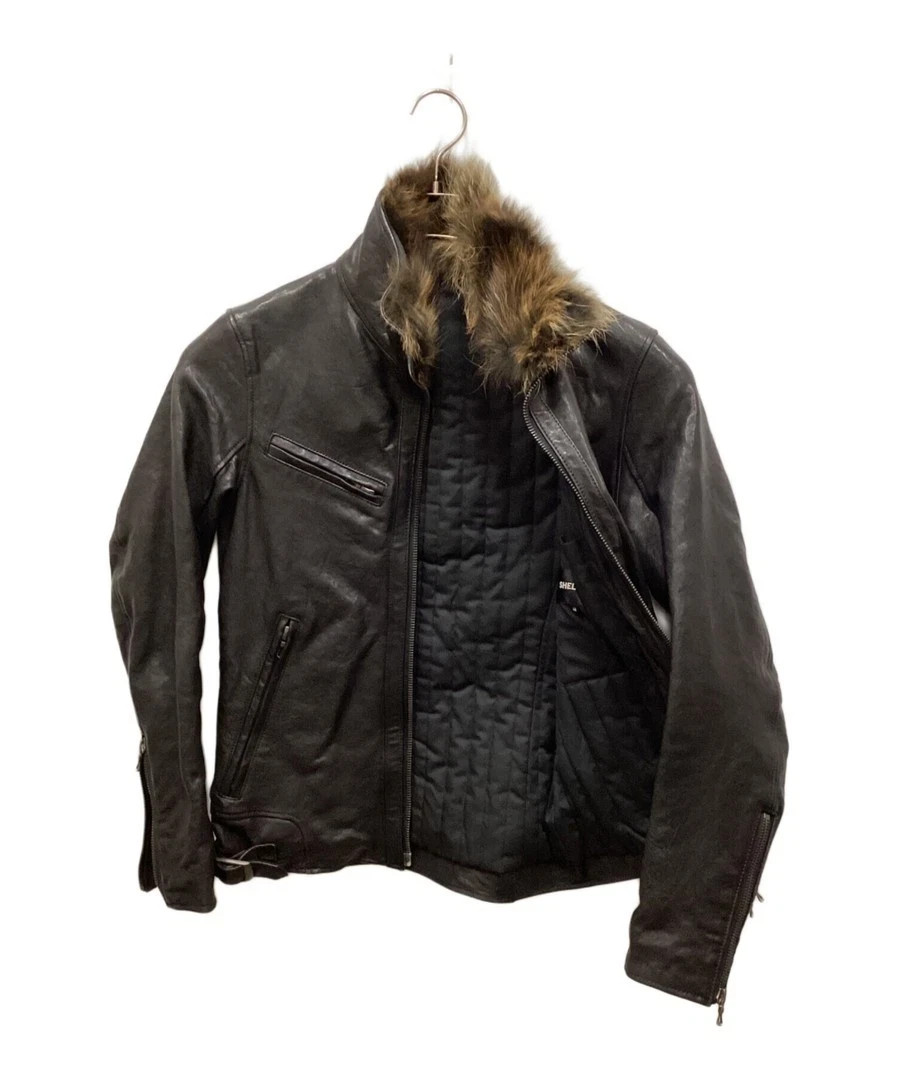 SHELLAC Leather Single Riders Jacket Black Fur Co… - image 1