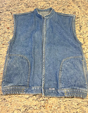 Jordache Striped Jean Vest 70s VTG Denim Large Pockets Good Condition