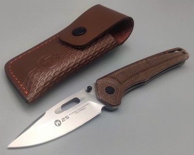 K25 Messer Caramel Micarta Folder Taschenmesser 7Cr17MoV Stahl Lederetui
