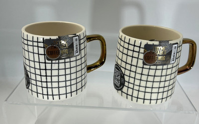NEW Thyme and Table Stoneware - 2 Piece Mug Set - Crosshatch Pattern - TT0048B