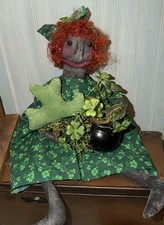 Primitive Farm House Irish Doll ERIN Shamrock Pot Of Gold