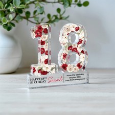 Personalised 18th Birthday Freestanding Rose Flower Gift Plaque