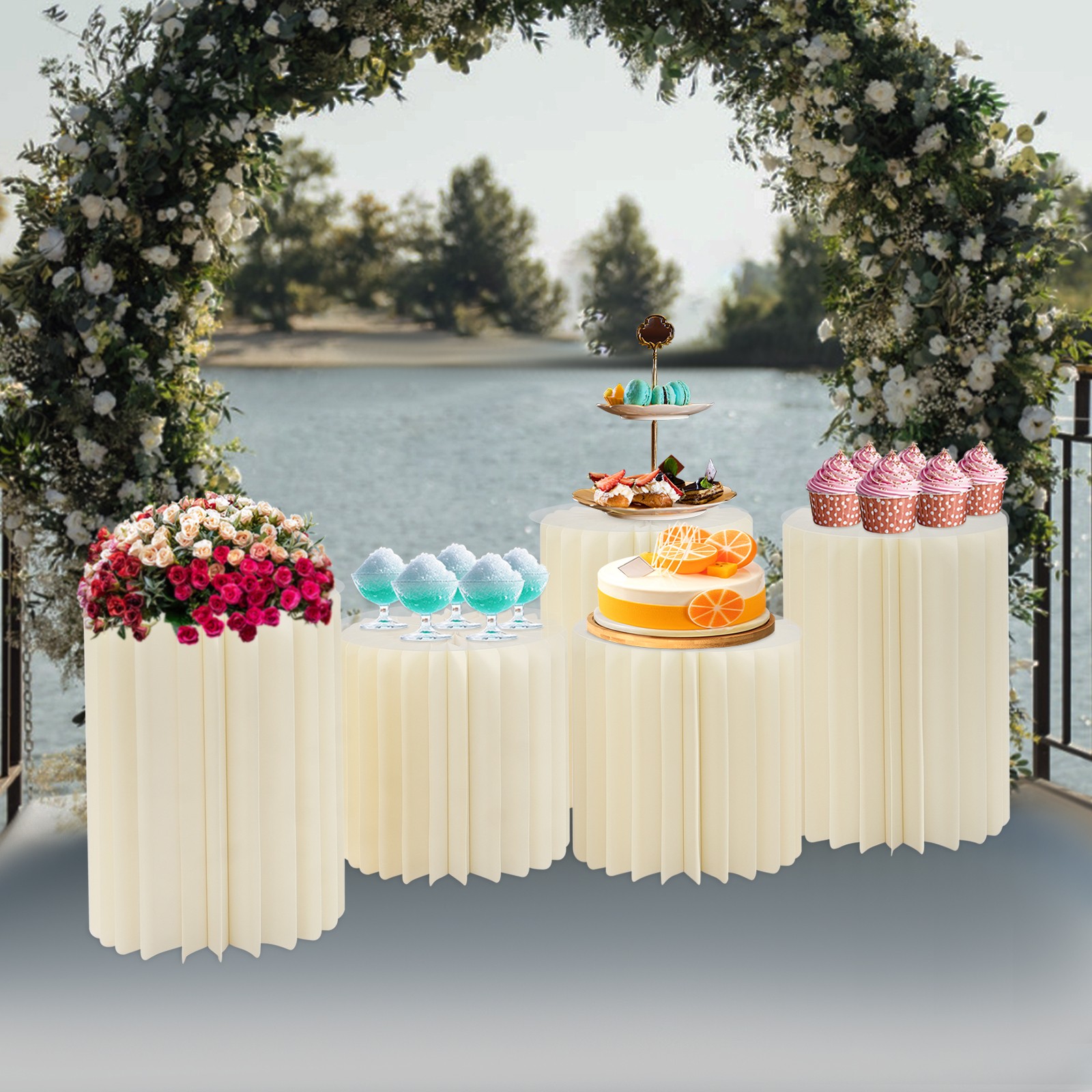 5Pcs Foldable Paper Column Display Stands, Round Cylinder Wedding Flower Stands