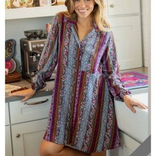 Natural Life Size M Ansley Woven Tunic Shirt Dress Multicolor Mixed Print Stripe