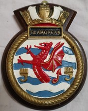HMS Glamorgan- Ship Crest Plaque Badge, Hand-Painted, Solid Mahogany Mount, 451g